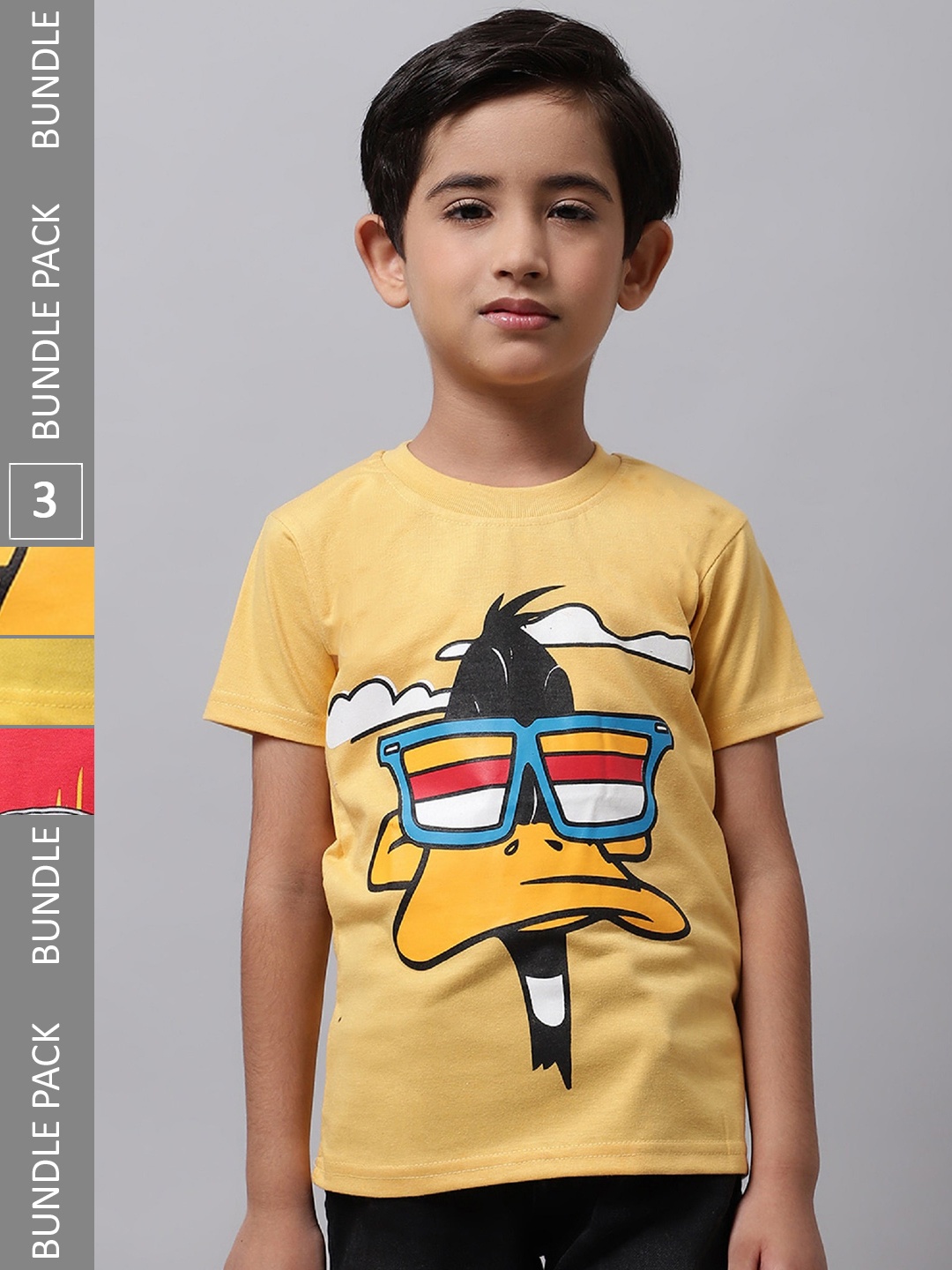 

BAESD Boys Pack Of 3 Graphic Printed Pure Cotton T-shirt, Yellow