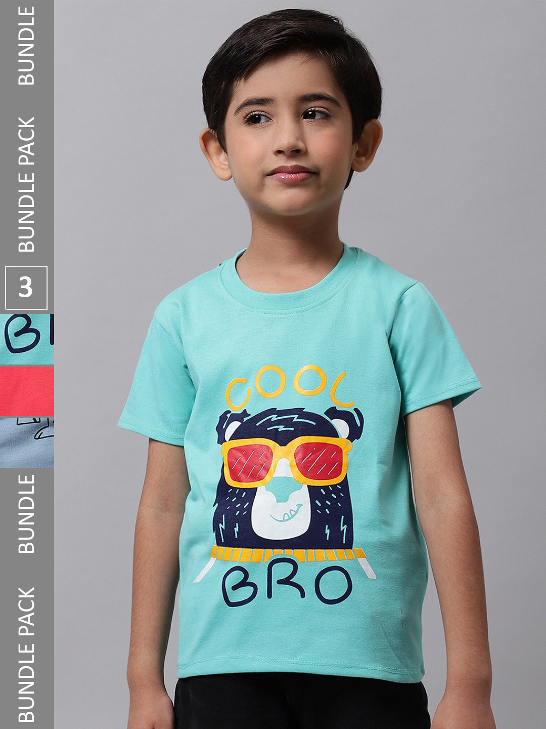 

BAESD Boys Pack Of 3 Graphic Printed Cotton T-shirt, Turquoise blue