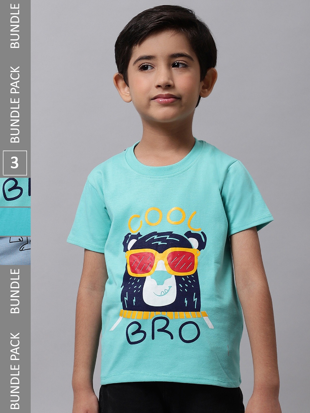 

BAESD Boys Pack Of 3 Graphic Printed Cotton T-shirt, Sea green