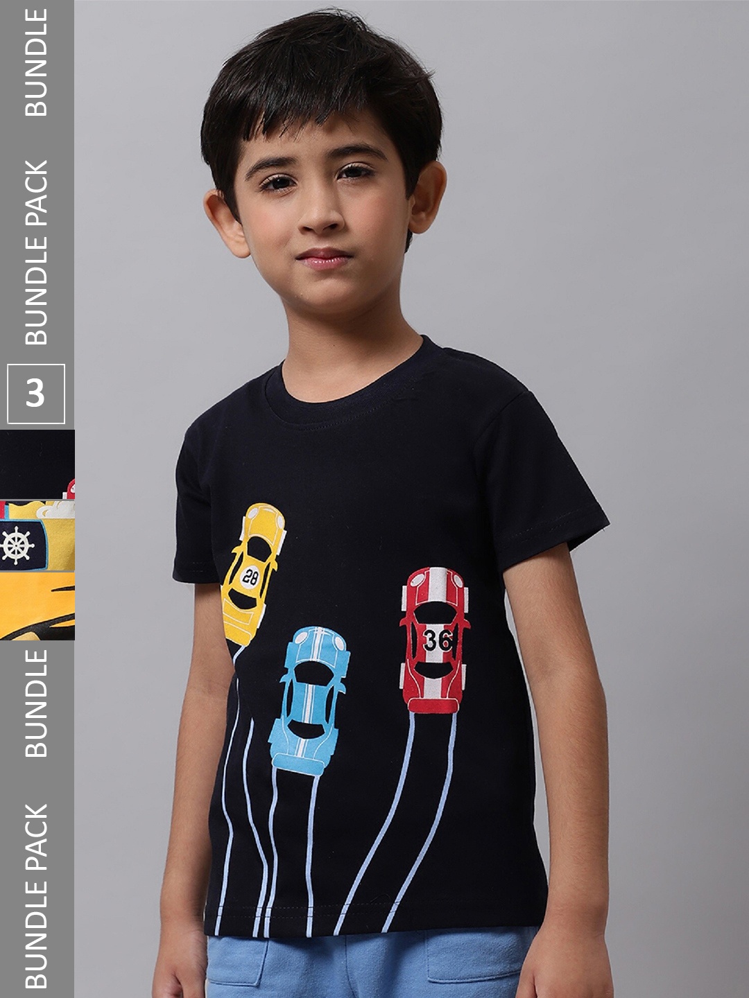 

BAESD Boys Pack Of 3 Graphic Printed Cotton T-Shirt, Black