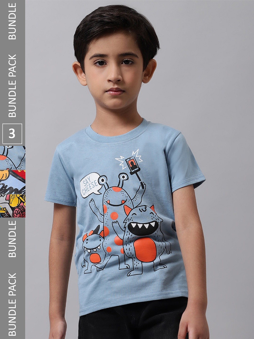 

BAESD Boys Pack Of 3 Printed Cotton T-shirts, Blue