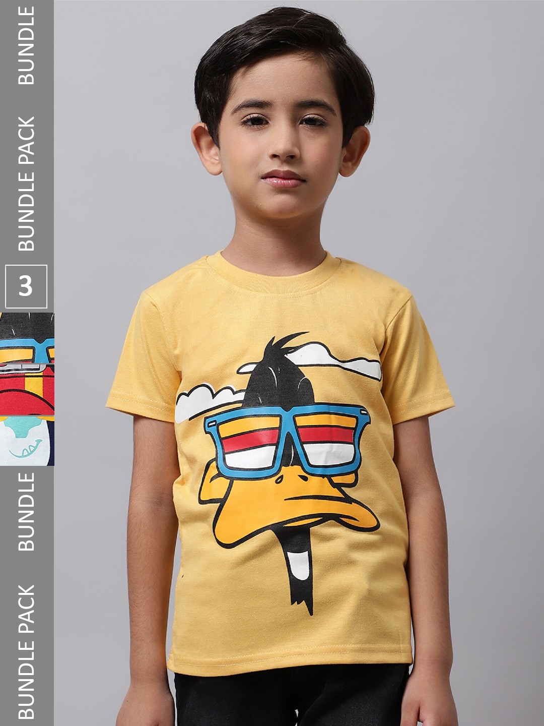 

BAESD Boys Pack Of 3 Graphic Printed Regular Fit Cotton Tshirt, Yellow