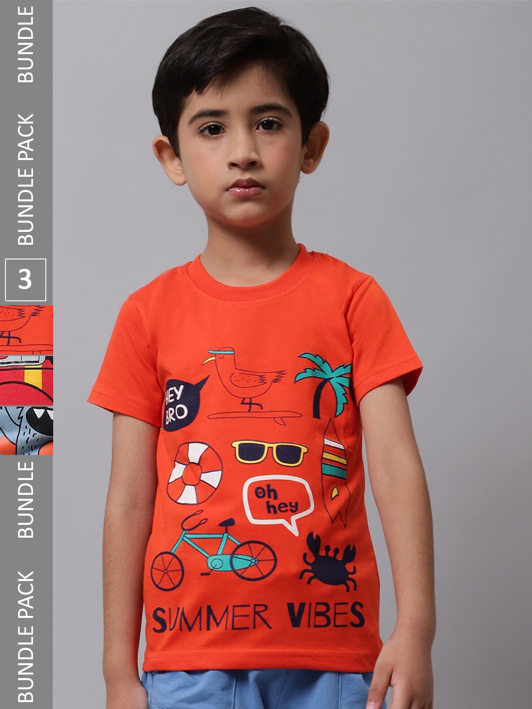 

BAESD Boys Pack of 3 Graphic Printed Cotton T-shirts, Orange