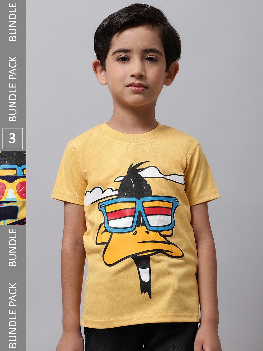 

BAESD Boys Pack Of 3 Graphic Printed Cotton T-shirt, Yellow