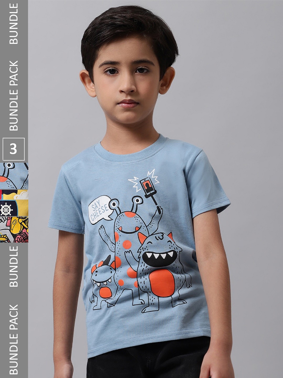 

BAESD Boys Pack Of 3 Graphic Printed Cotton T-shirt, Blue