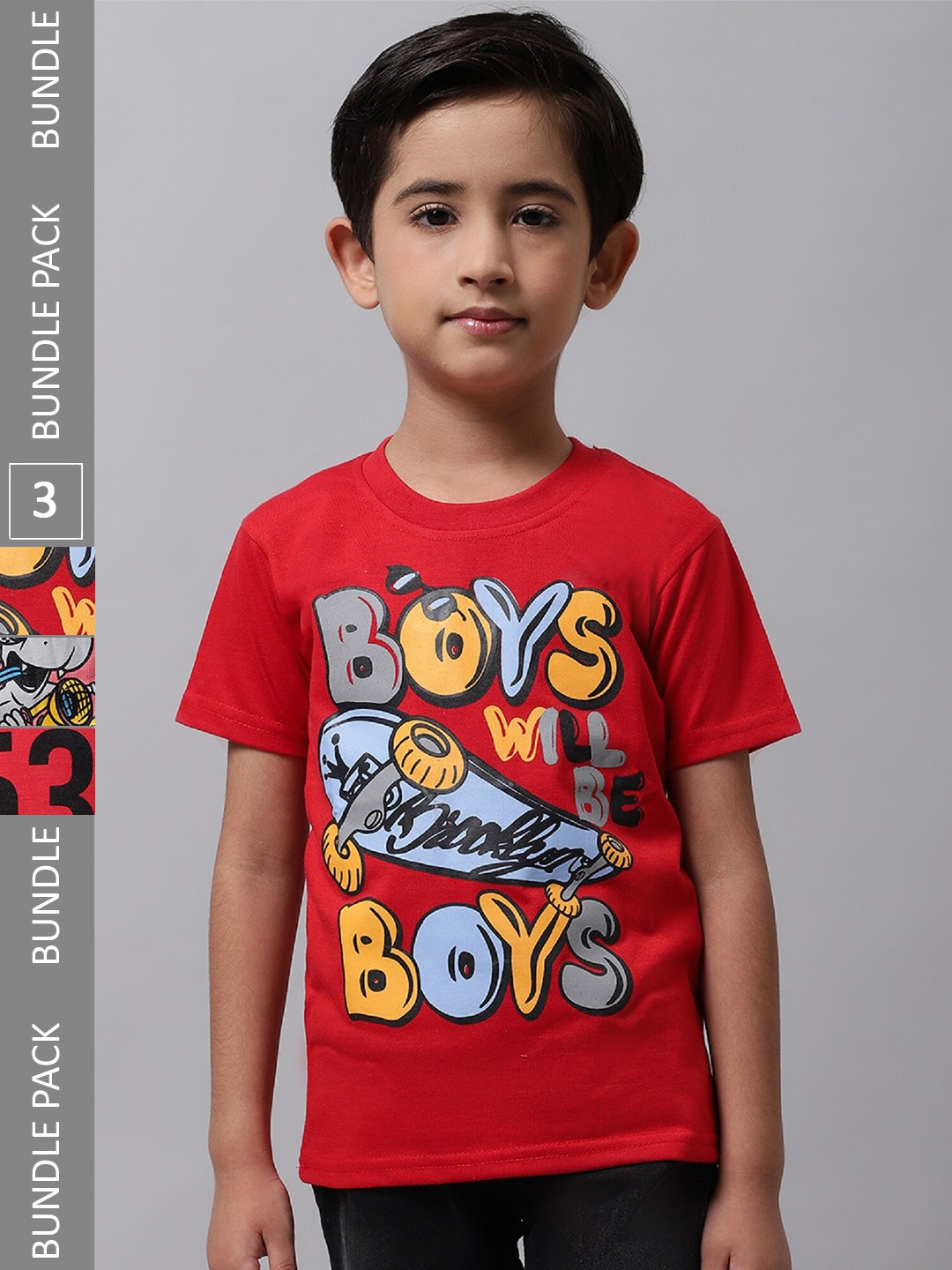 

BAESD Boys Pack Of 3 Graphic Printed Cotton T-shirt, Red