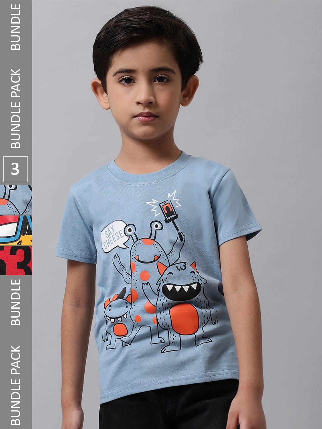 

BAESD Boys Pack Of 3 Graphic Printed Cotton T-shirt, Blue