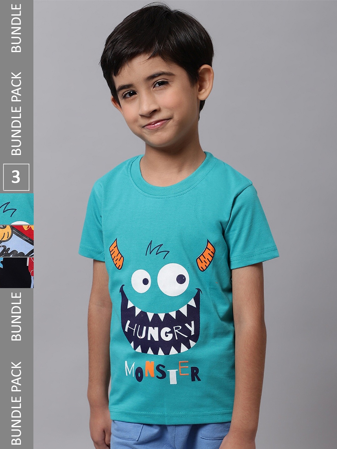 

BAESD Boys Pack of 3 Printed Cotton T-shirts, Turquoise blue