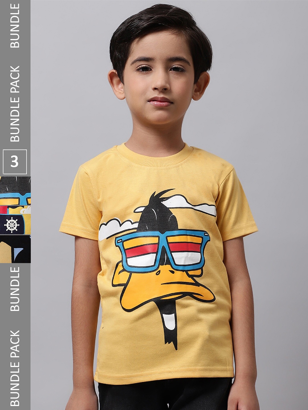 

BAESD Boys Pack Of 3 Printed Cotton T-shirts, Yellow