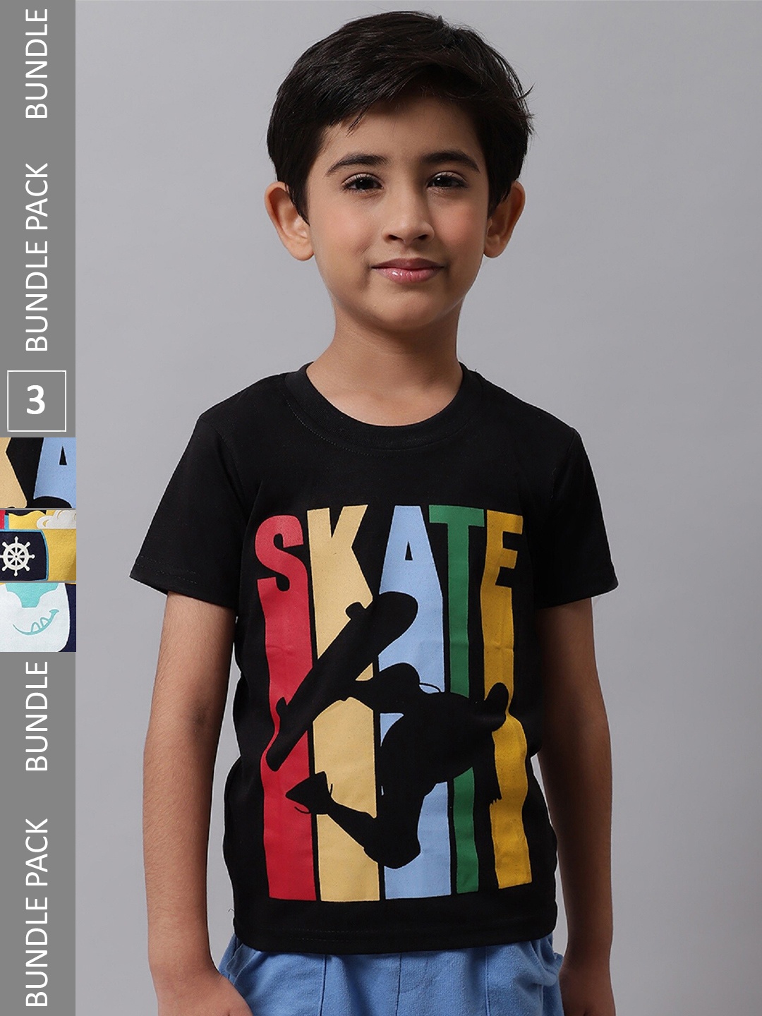 

BAESD Boys Pack Of 3 Graphic Printed Cotton T-shirt, Black