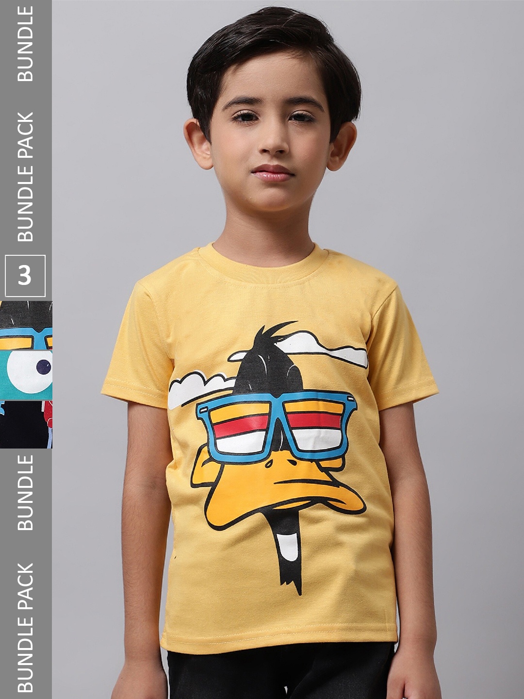 BAESD Boys Pack Of 3 Graphic Printed Cotton T-shirt, Yellow