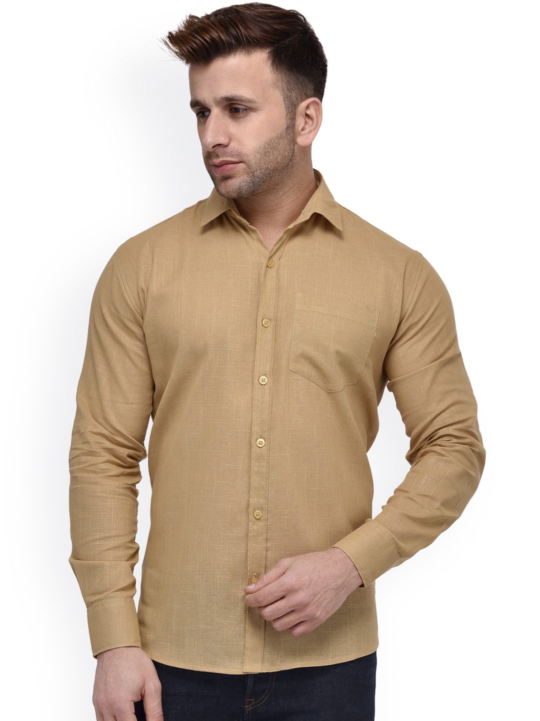 

Hangup Men Khaki Regular Fit Solid Casual Shirt