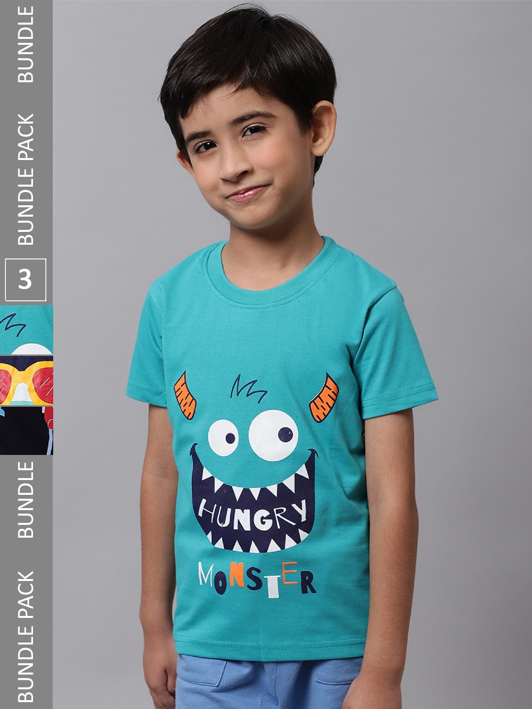 

BAESD Boys Pack Of 3 Printed Cotton T-shirt, Turquoise blue