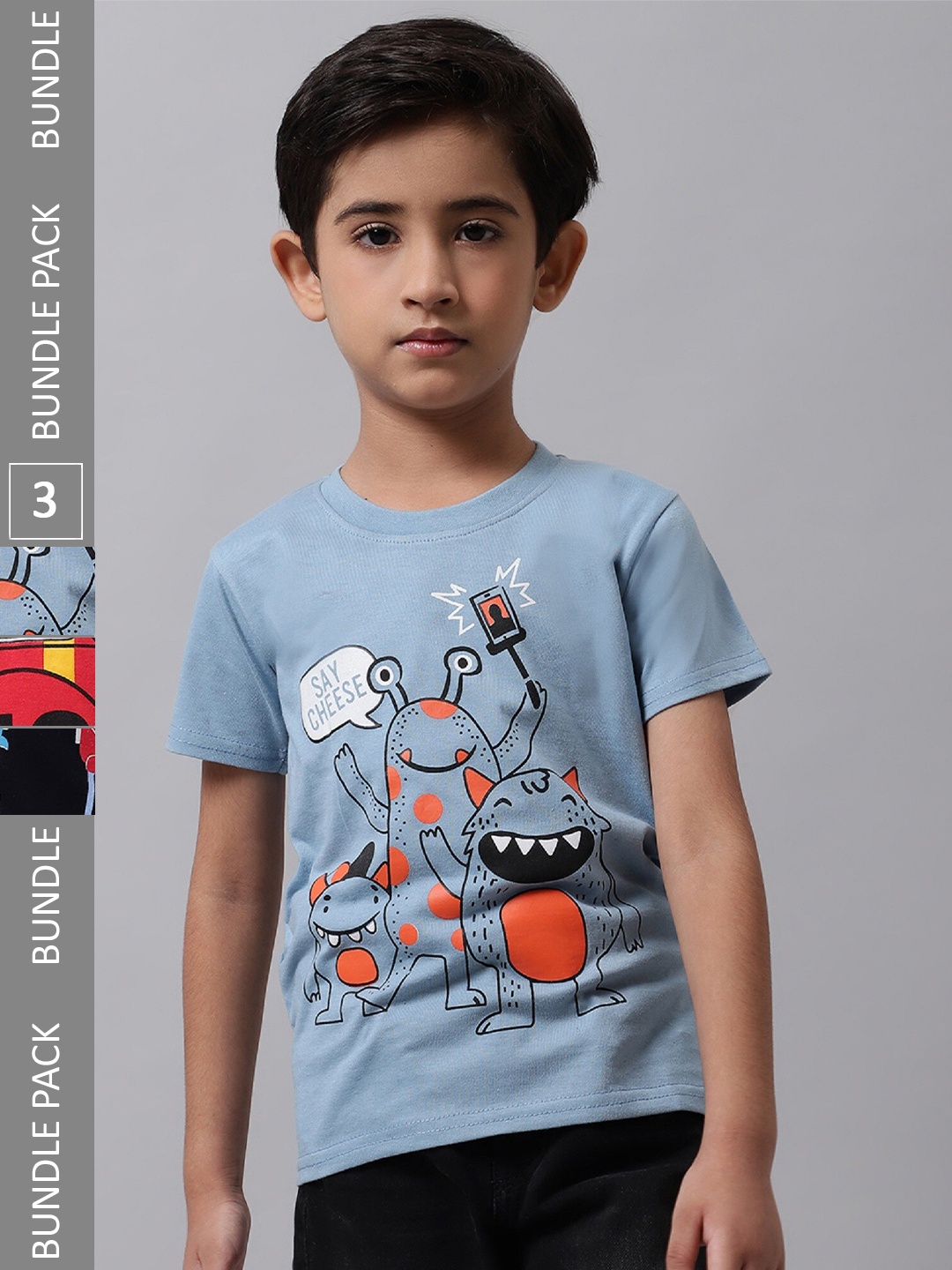 

BAESD Boys Pack Of 3 Graphic Printed Cotton T-shirts, Blue