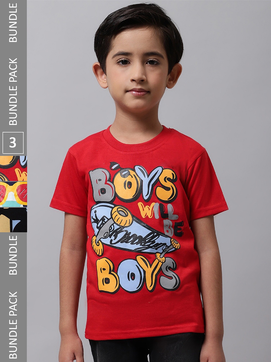 

BAESD Boys Pack Of 3 Graphic Printed Cotton T-Shirt, Red