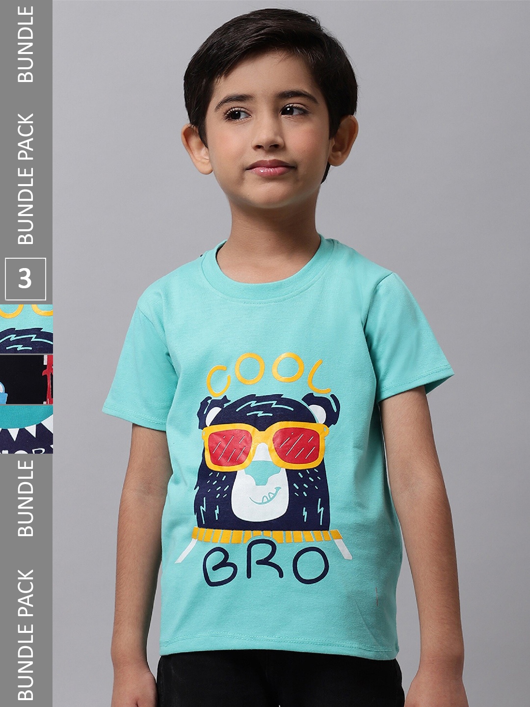 

BAESD Boys Pack of 3 Graphic Printed Cotton T-shirts, Blue