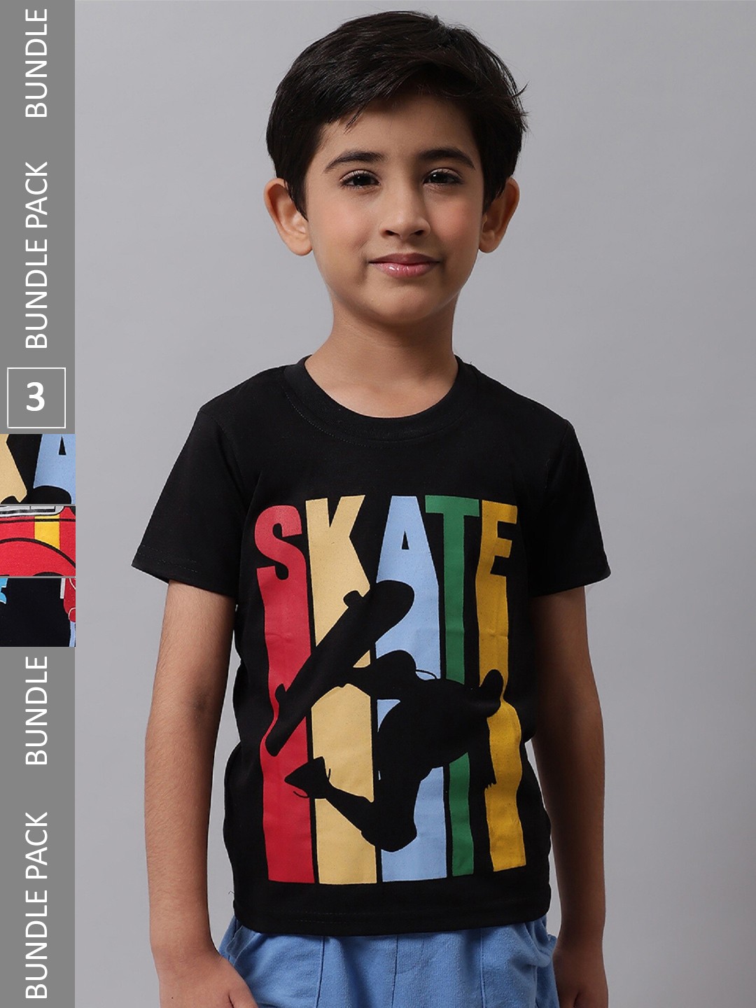 

BAESD Boys Pack Of 3 Printed Round Neck Cotton T-shirts, Black