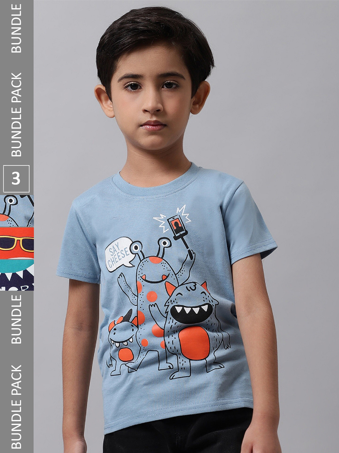 

BAESD Boys Pack Of 3 Graphic Printed Cotton T-shirt, Grey