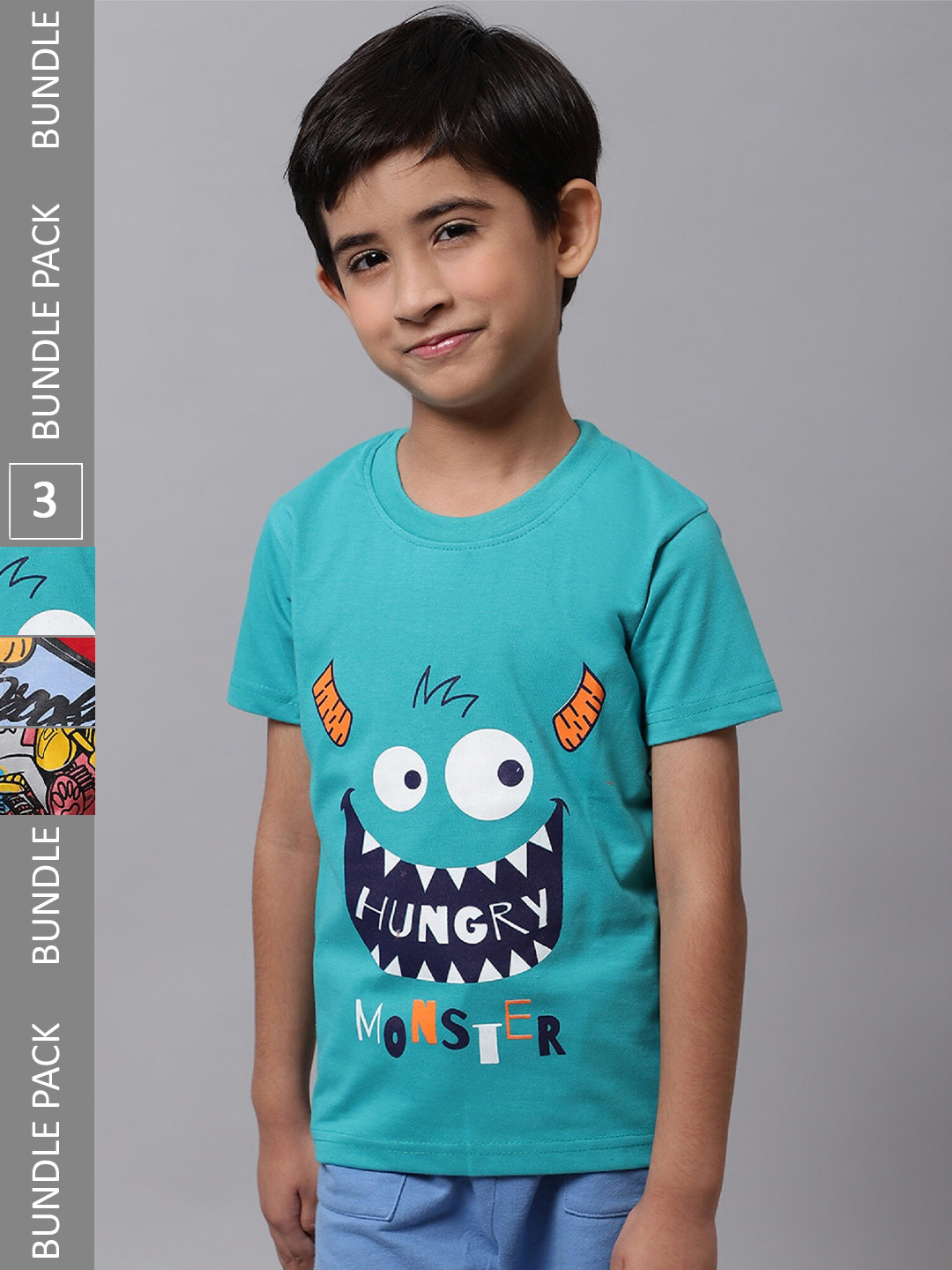 

BAESD Boys Pack Of 3 Graphic Printed Cotton T-Shirts, Teal