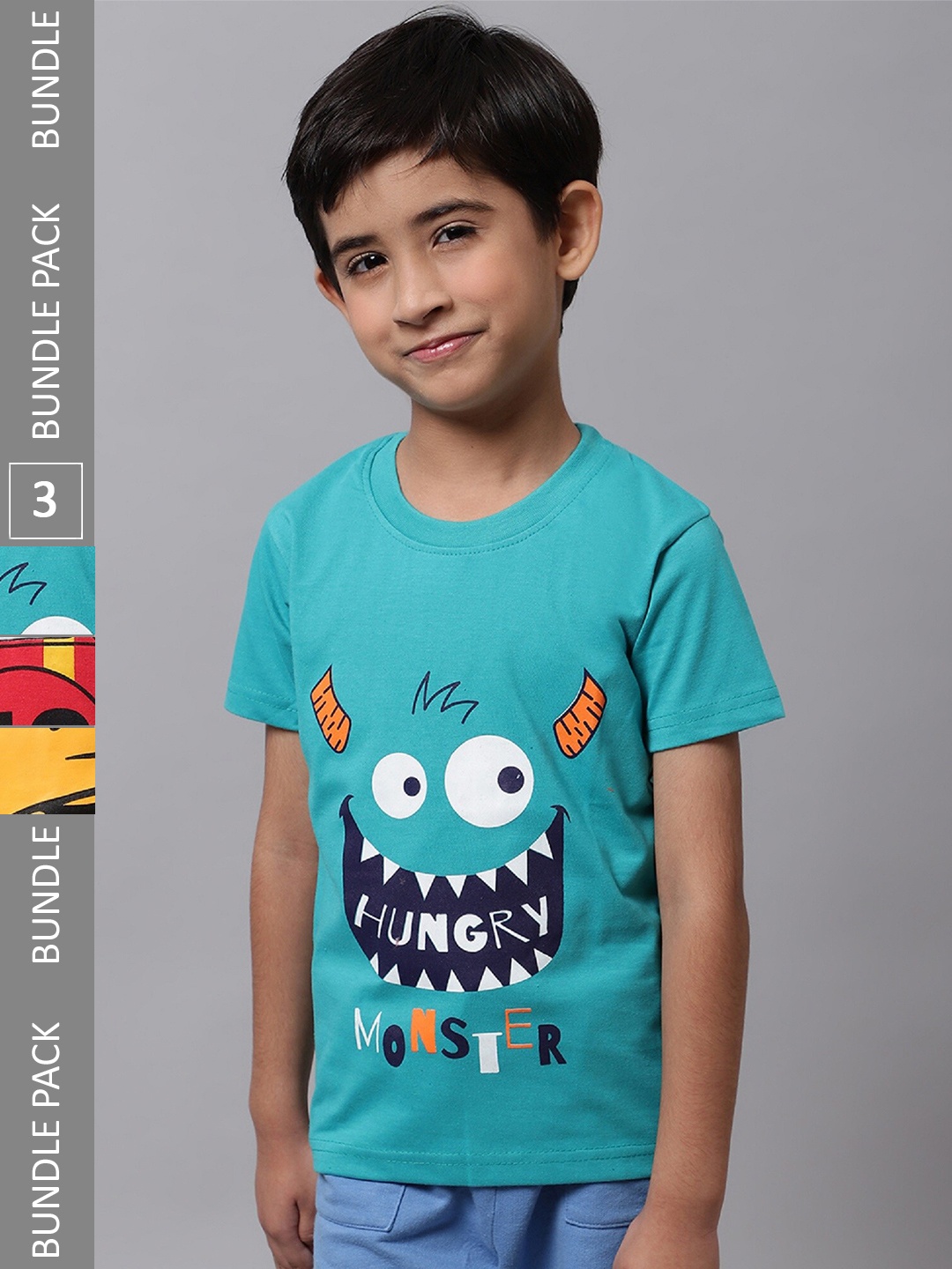 

BAESD Boys Pack Of 3 Printed Round Neck Cotton T-shirts, Blue