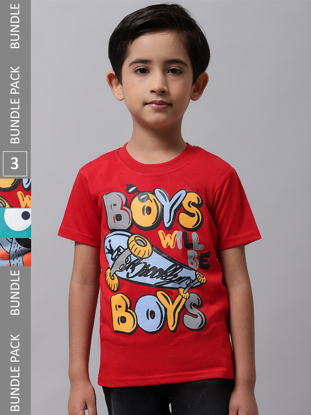 

BAESD Boys Pack Of 3 Printed Cotton T-shirts, Red
