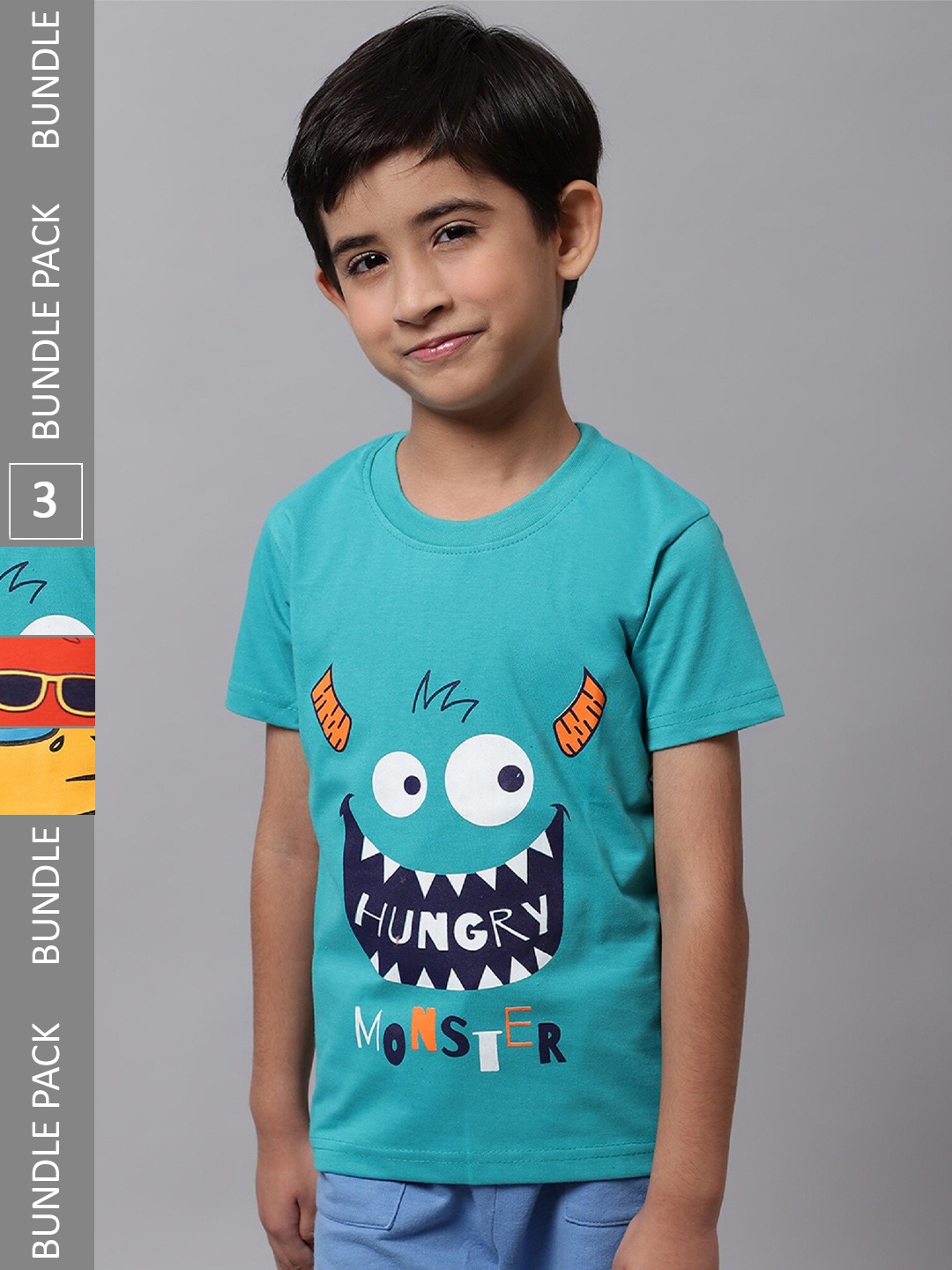 

BAESD Boys Pack Of 3 Graphic Printed Cotton T-shirt, Blue