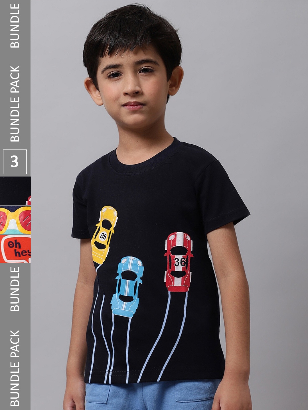 

BAESD Boys Pack Of 3 Graphic Printed Cotton T-Shirt, Black