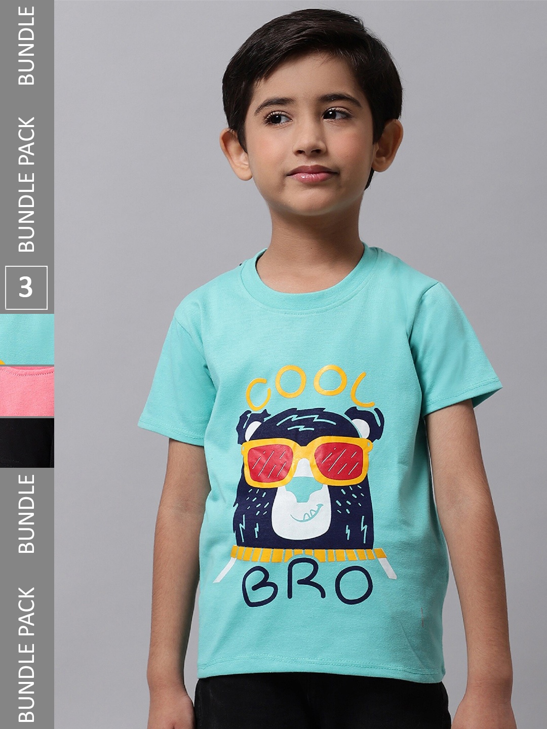 

BAESD Boys Pack Of 3 Printed Round Neck Cotton T-shirts, Sea green