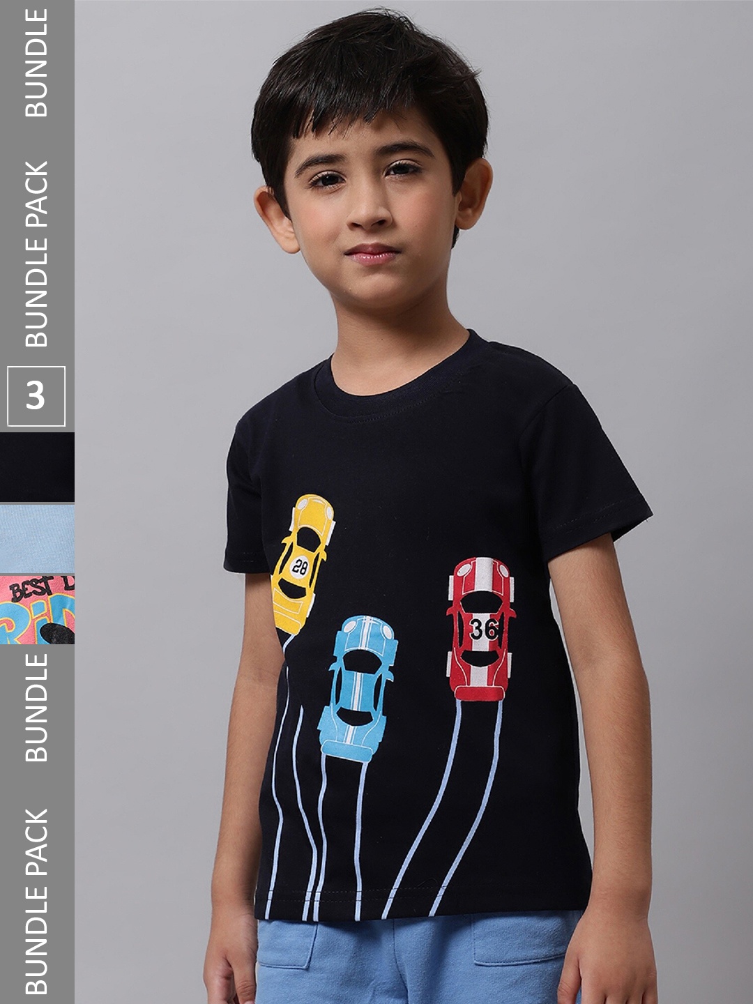 

BAESD Boys Pack Of 3 Printed Cotton T-Shirt, Navy blue