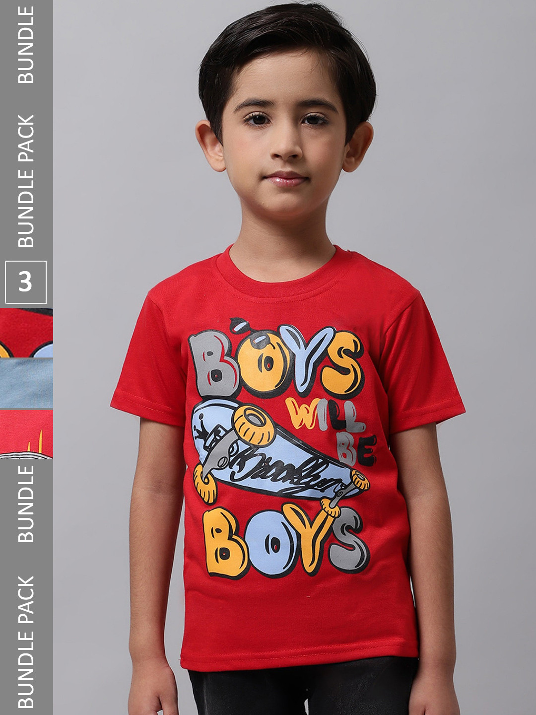 

BAESD Boys Pack Of 3 Graphic Printed Cotton T-Shirt, Red