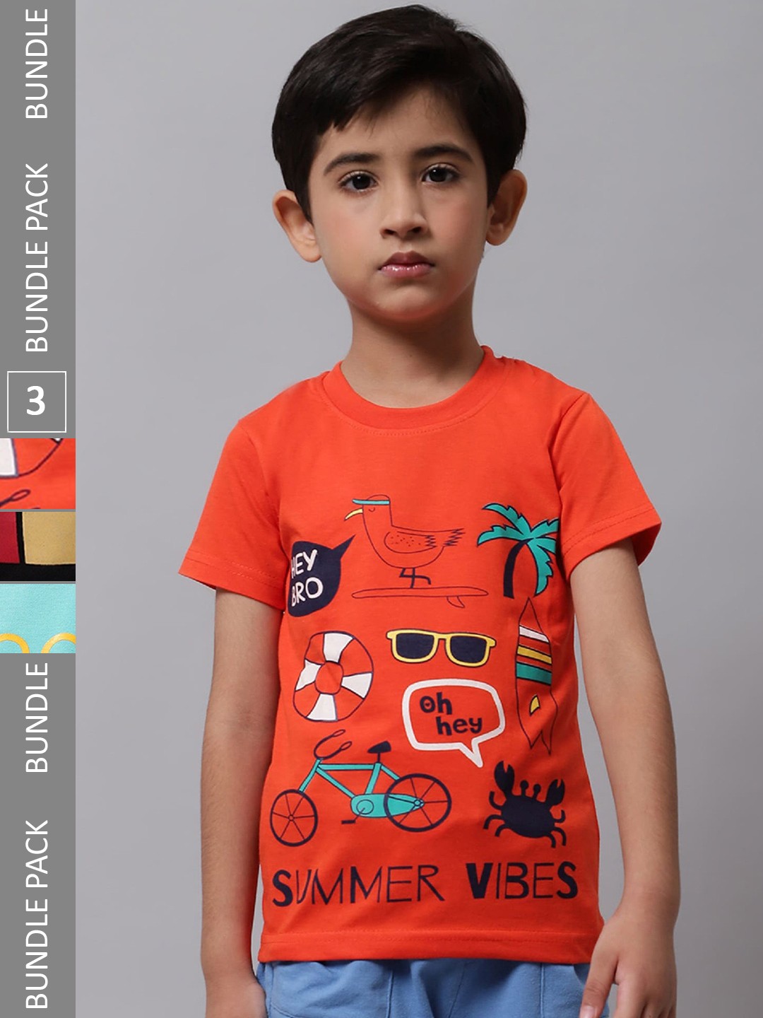 

BAESD Pack Of 3 Boys Graphic Printed Round Neck Cotton T-Shirt, Orange