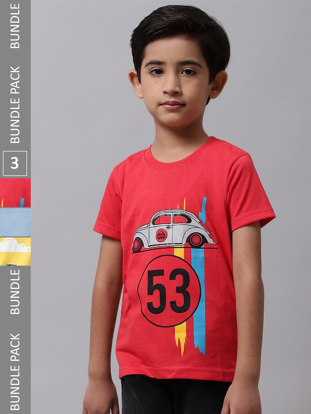 

BAESD Boys Pack Of 3 Graphic Printed Cotton T-Shirts, Red