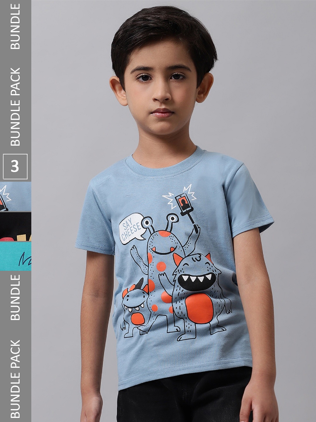 

BAESD Boys Pack Of 3 Graphic Printed Cotton T-Shirts, Grey
