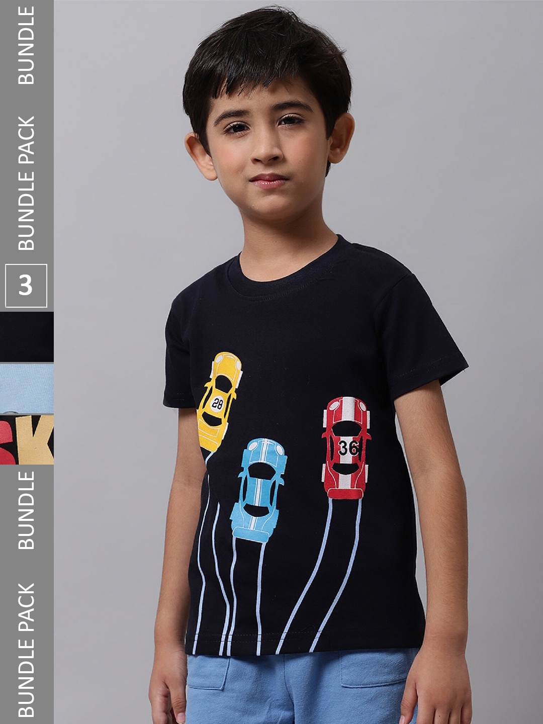

BAESD Boys Pack Of 3 Graphic Printed Regular Fit Cotton Tshirt, Black