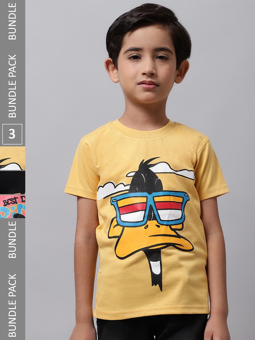

BAESD Boys Pack of 3 Graphic Printed Cotton T-shirts, Yellow