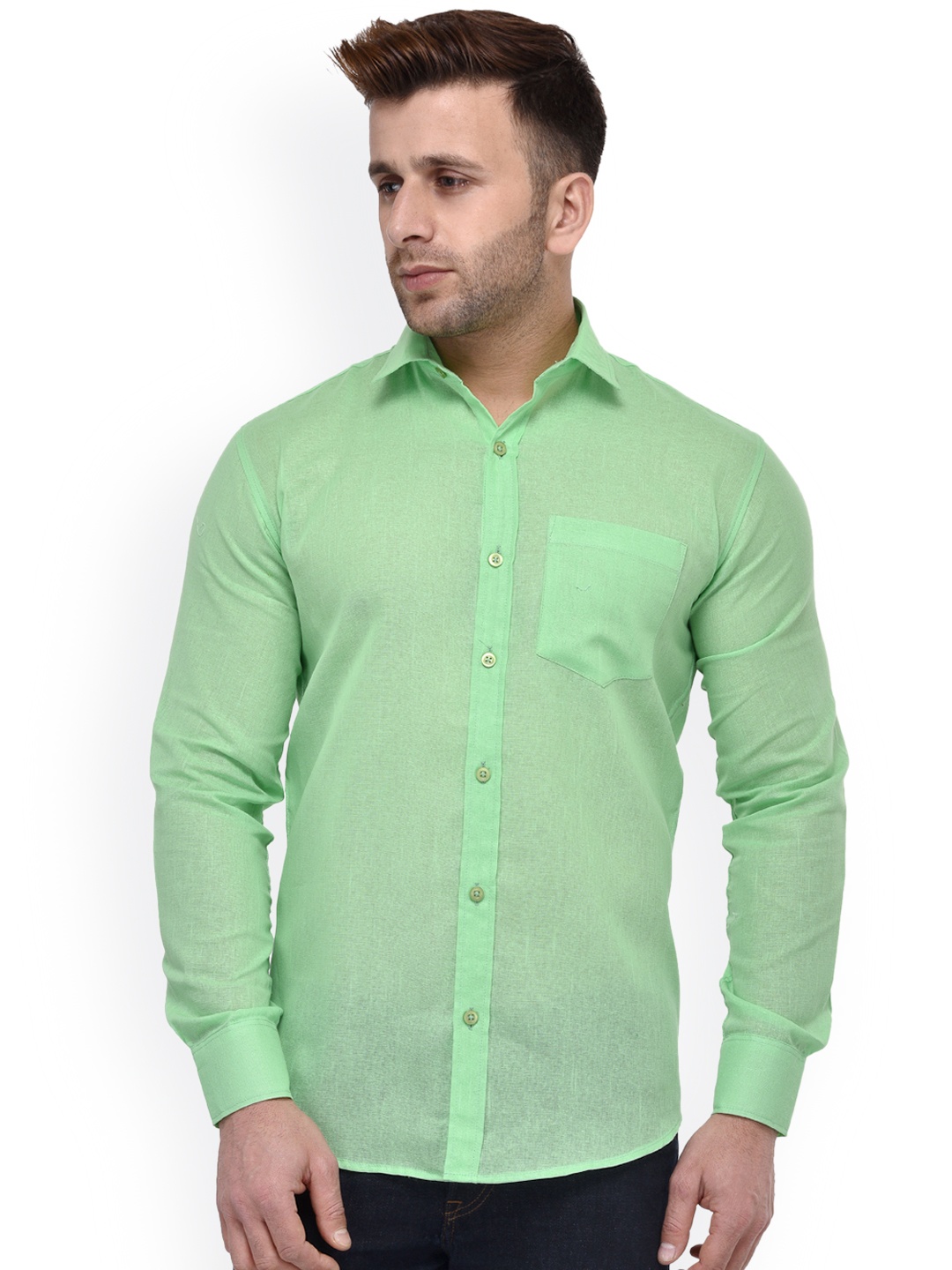 Hangup Men Green Regular Fit Solid Casual Shirt