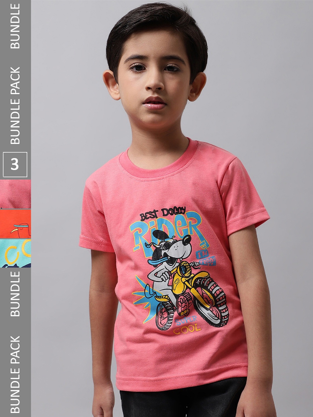 

BAESD Boys Pack Of 3 Graphic Printed Cotton T-shirt, Peach