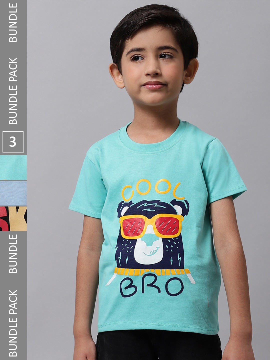 

BAESD Boys Pack Of 3 Graphic Printed Cotton T-shirt, Turquoise blue