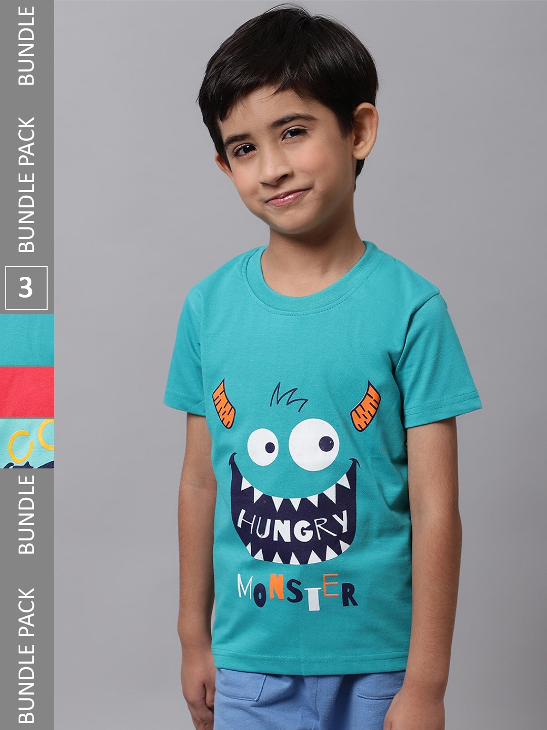 

BAESD Boys Pack Of 3 Graphic Printed Cotton T-shirt, Teal