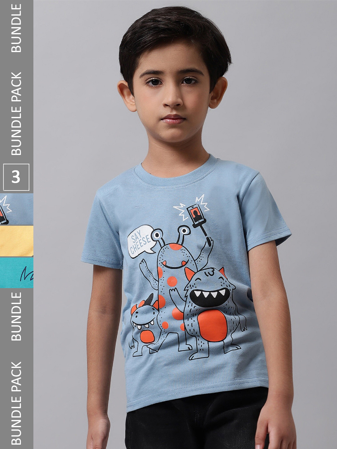 

BAESD Boys Pack Of 3 Printed Cotton T-Shirt, Grey