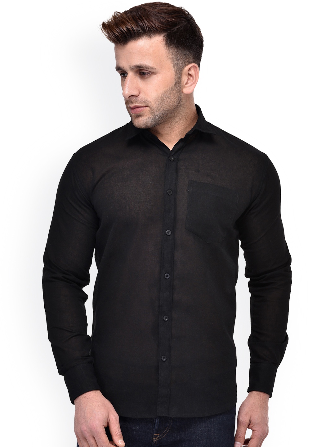 Hangup Men Black Regular Fit Solid Casual Shirt