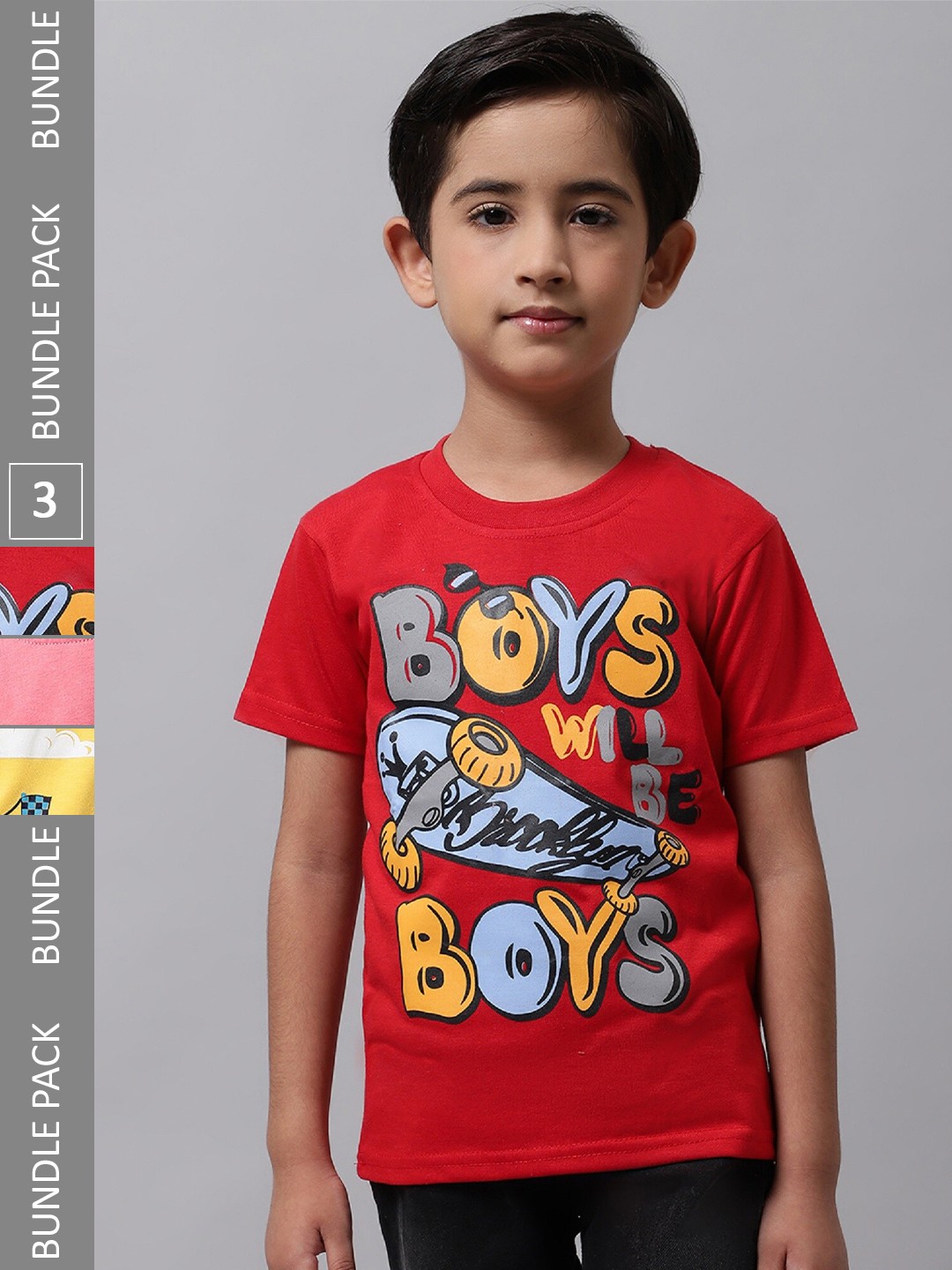 

BAESD Boys Pack of 3 Graphic Printed Cotton T-shirt, Pink