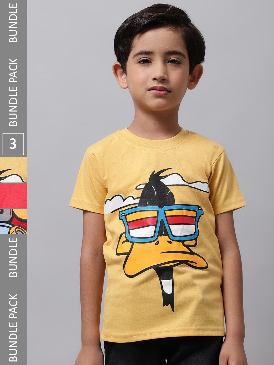 

BAESD Boys Pack of 3 Graphic Printed Cotton T-shirt, Yellow