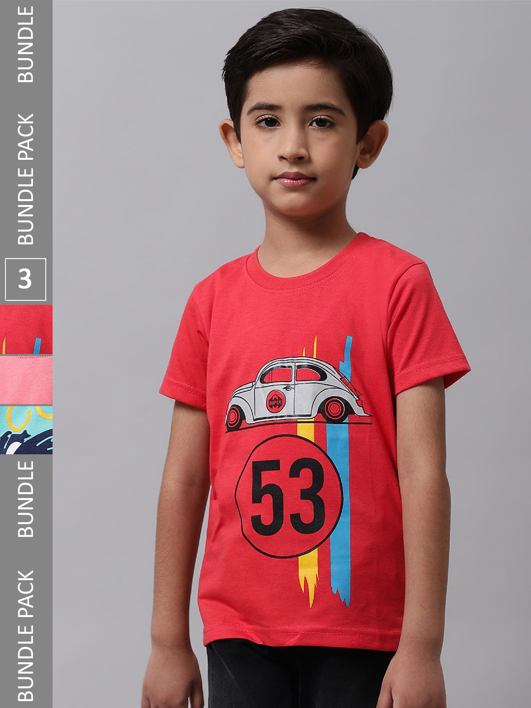 

BAESD Boys Pack Of 3 Graphic Printed Cotton T-shirts, Red