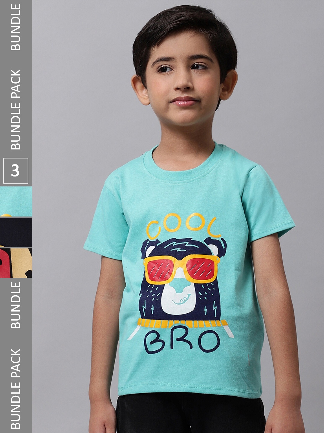 

BAESD Boys Pack Of 3 Graphic Printed Cotton T-shirt, Blue