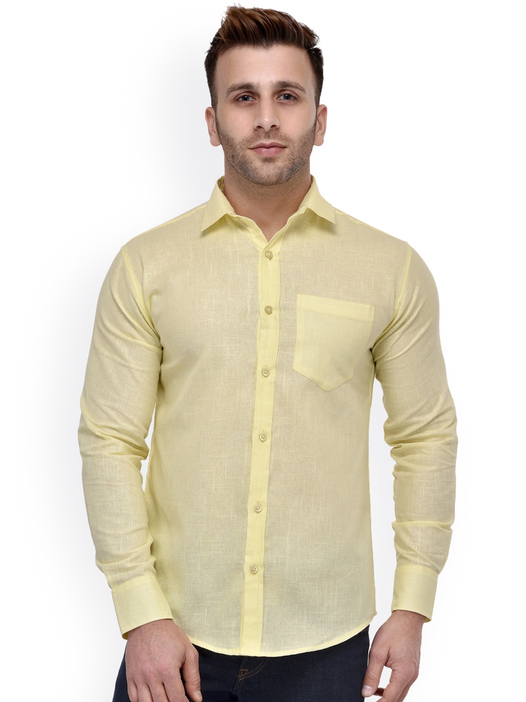 

Hangup Men Yellow Regular Fit Solid Casual Shirt