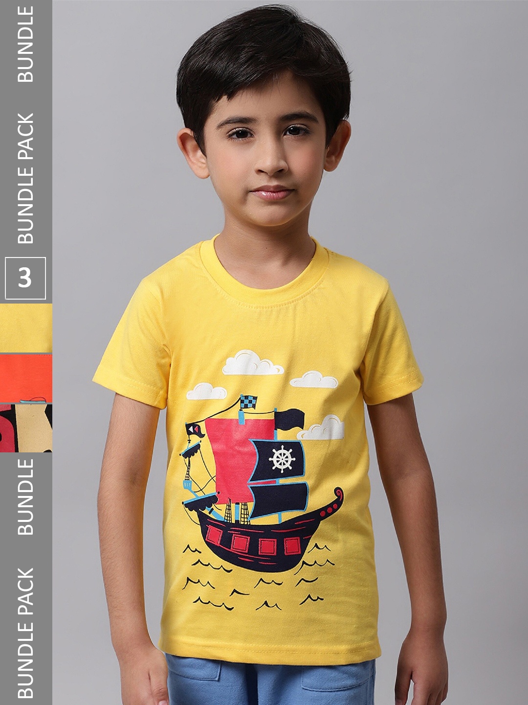 

BAESD Boys Pack Of 3 Printed Cotton T-shirts, Yellow