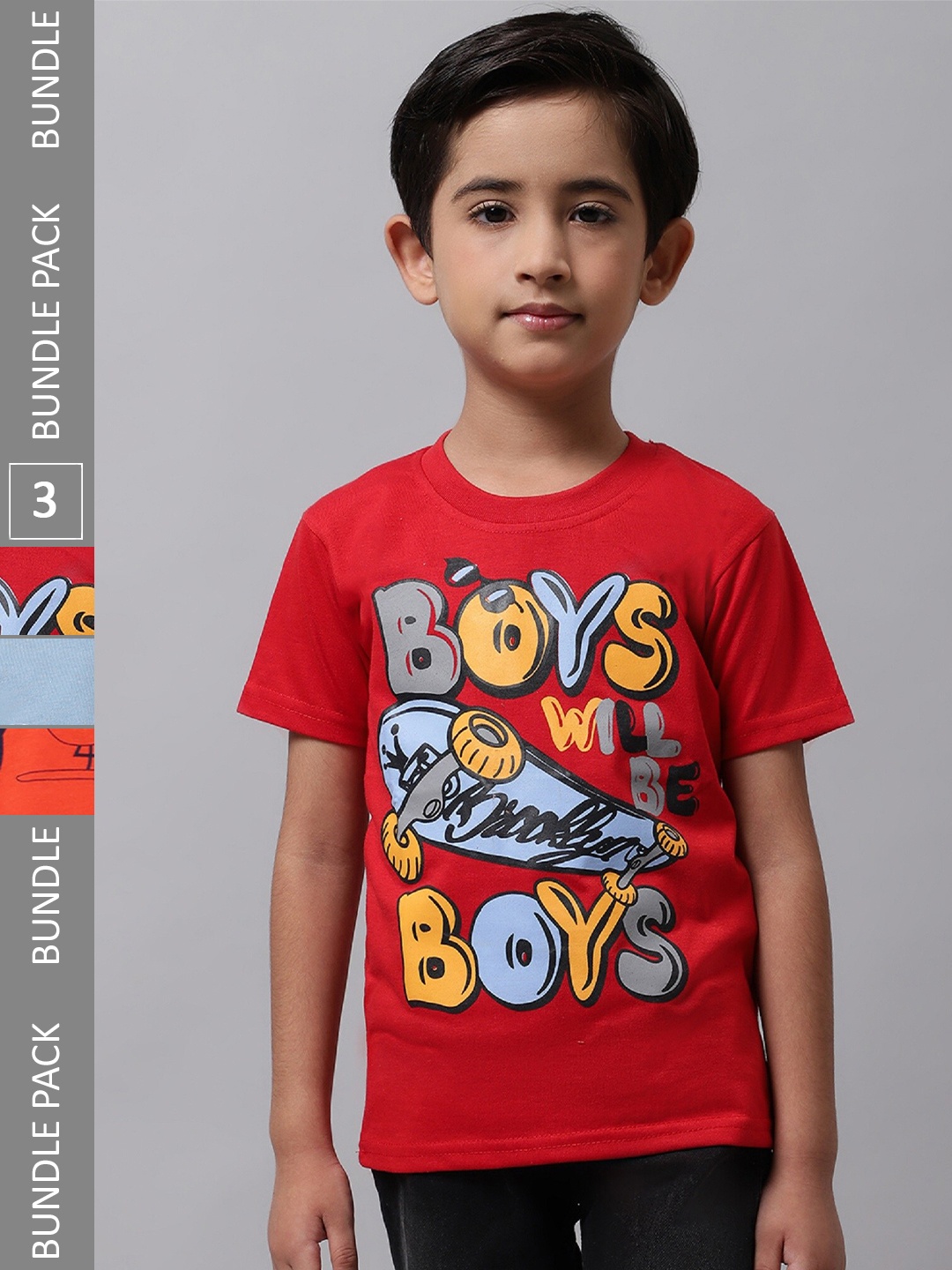 

BAESD Boys Pack Of 3 Printed Cotton T-shirts, Red