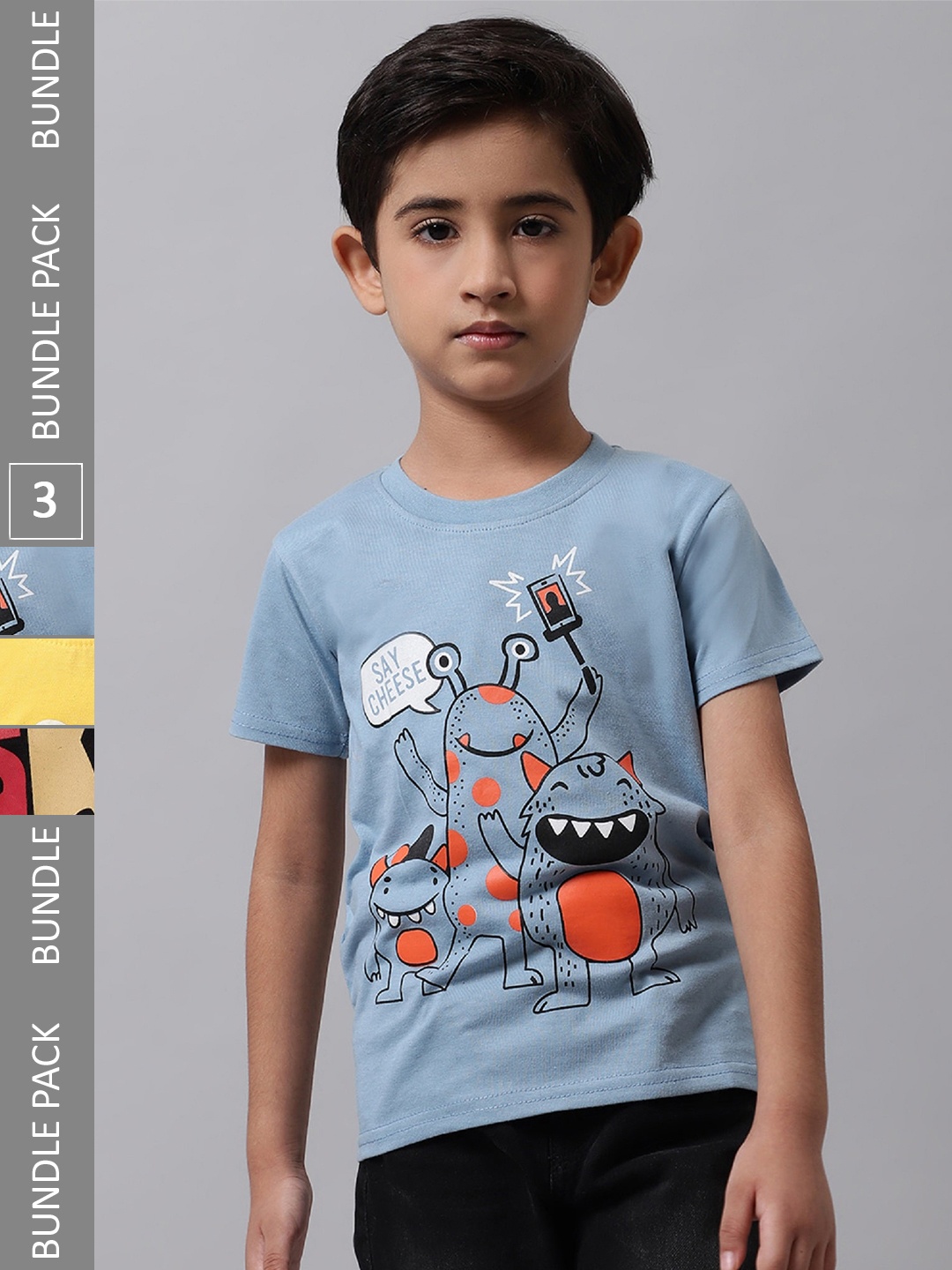 

BAESD Boys Pack Of 3 Printed Cotton T-Shirt, Grey