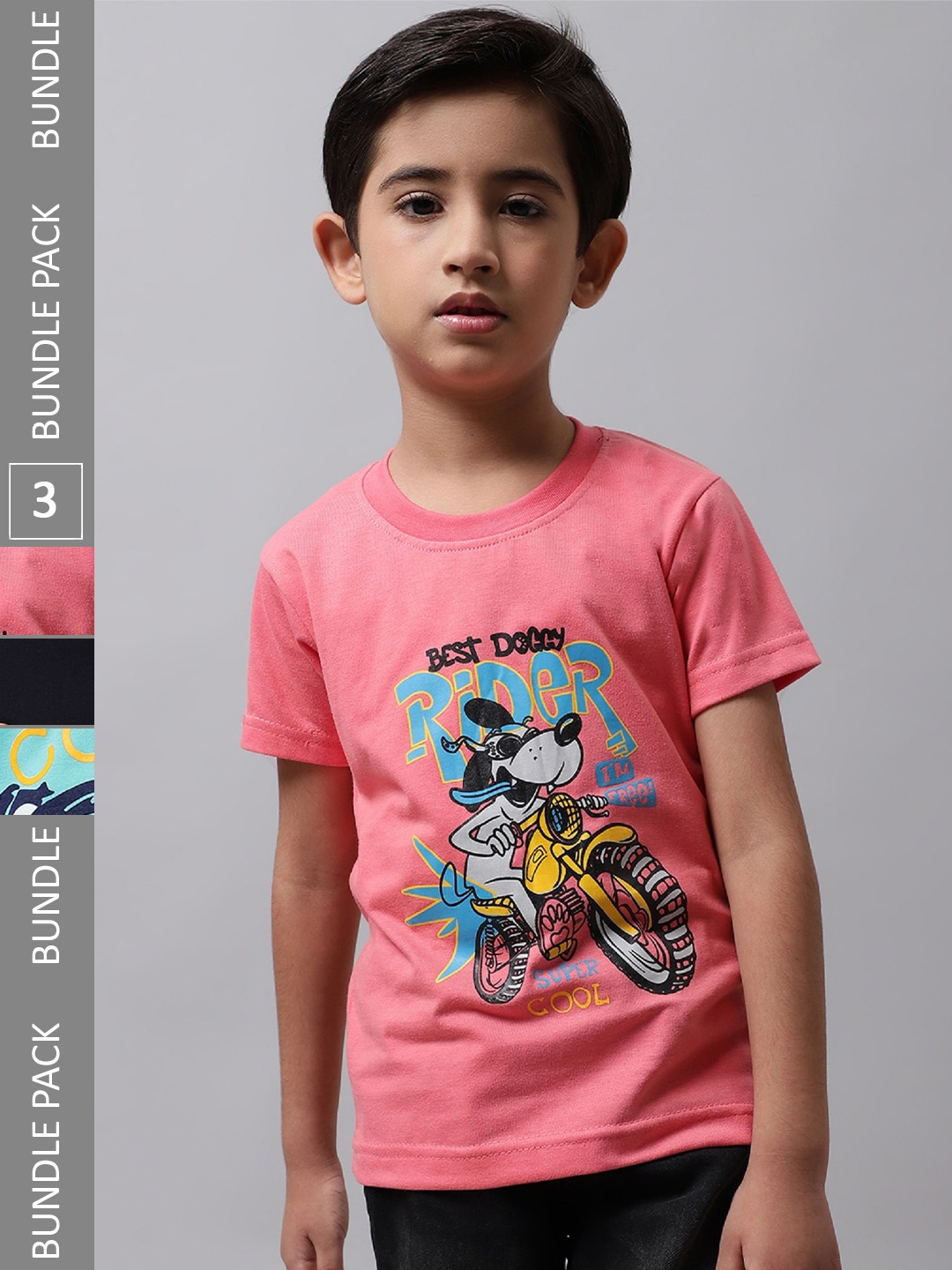 

BAESD Boys Pack Of 3 Graphic Printed Cotton T-shirts, Peach